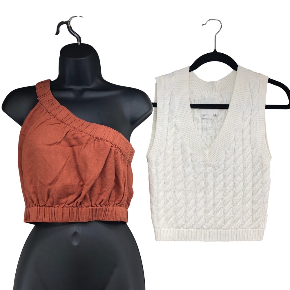 Abercrombie & Fitch Tops Bundle Womens S White Cable Vest Rust One Shoulder Crop